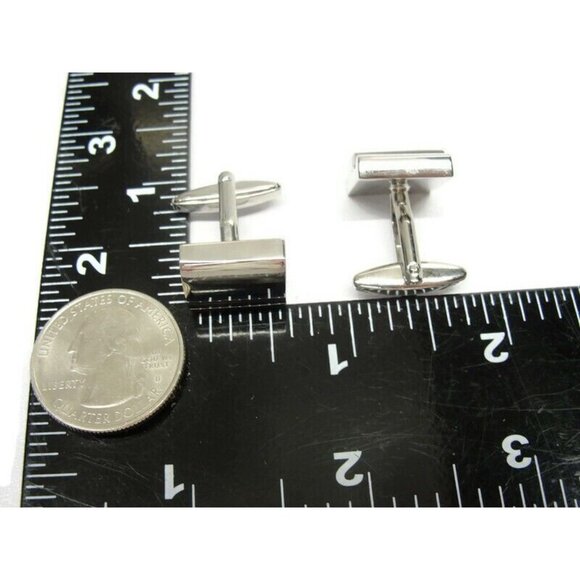 Silver Tone Black Cufflinks Shirt Formal Wedding Accessories Tux Vintage IOB - Picture 10 of 16